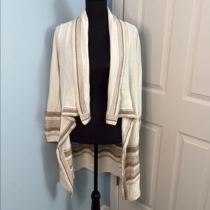 New York & Company Cream and Brown Waterfall Cardigan
